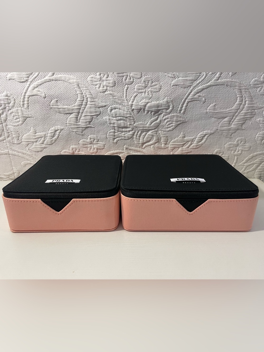 Prada Beauty Paradoxe Black & Pink Rectangle Square Vanity Makeup Cases Set of 2 - Picture 3 of 9